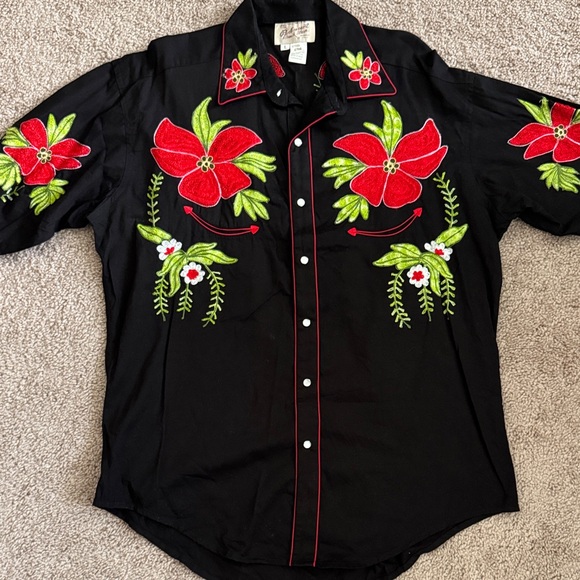 Rockmount Ranch Wear Black Floral Embroidered Men's Shirt - Picture 1 of 5
